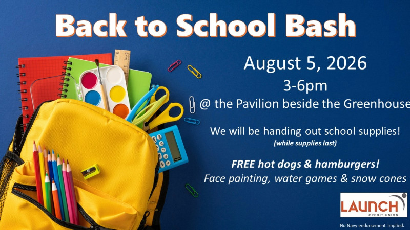 Ad for Back to School Bash event on August 5 from 3 - 6 pm at the Greenhouse.