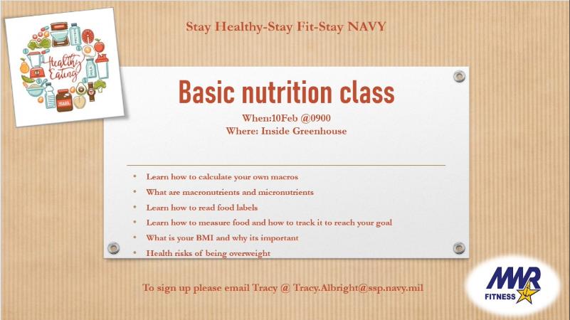 Ad for Basic Nutrition class on February 10 at 9 am inside the Greenhouse