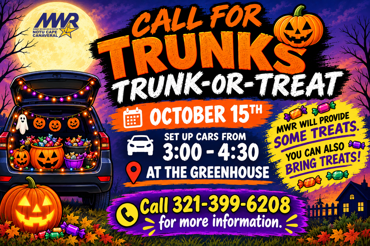 Ad for trunk registration for Trunk or Treat event.