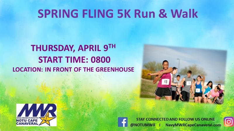 Ad for Spring Fling 5k Run & Walk on Thursday April 9 in front of the Greenhouse
