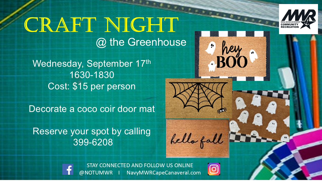 Craft night advertisement at the Greenhouse on September 17 from 4:30 - 6:30 pm. The cost is $15 per person.