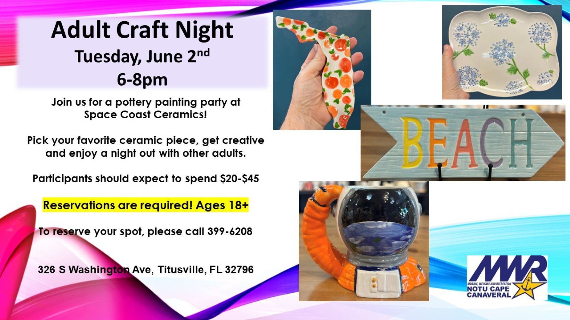 Ad for Adult Craft Night event on Tuesday, June 2 from 6-8 pm